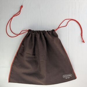COACH Purse Brown Dust Bag Cover Only White Red LOGO Drawstring 13" x 11" inches